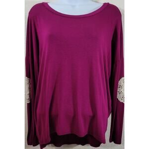 Alya Purple Hi Low Lace Patches On Elbows Top Medium Lightweight Soft Stretchy